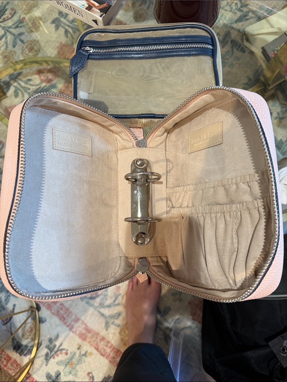 Trish McEvoy Pink Cosmetic Organizer Case with Ring Binder